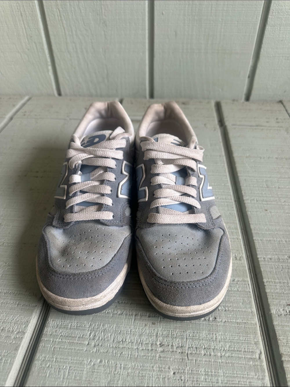 New Balance Gray and Light Blue Suede Sneakers
